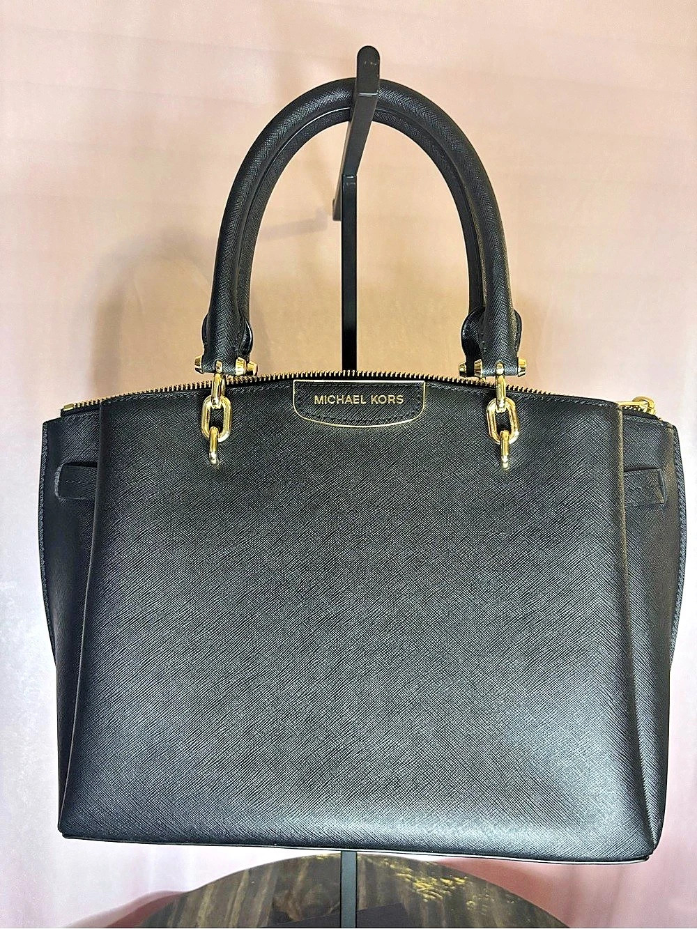 Michael Kors Ciara Large Saffiano Leather Satchel Black Tote